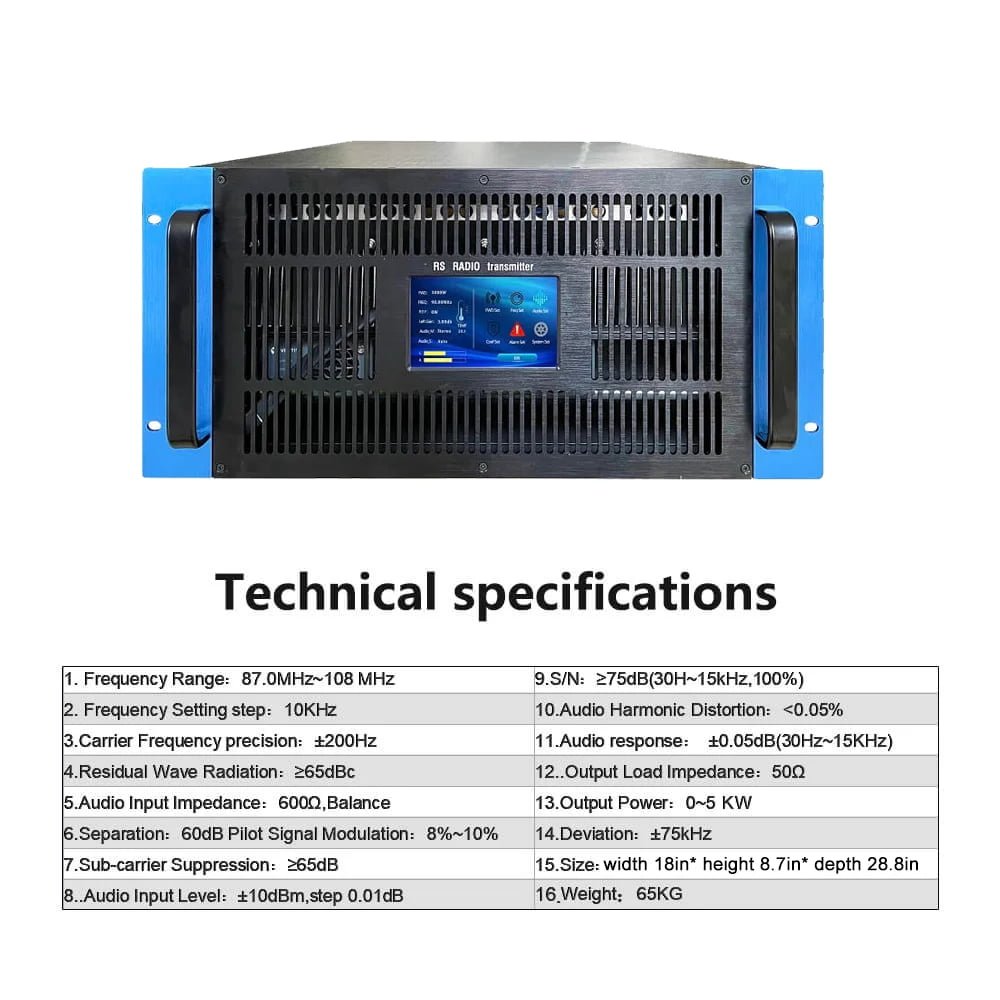 5000W FM transmitter technical specifications