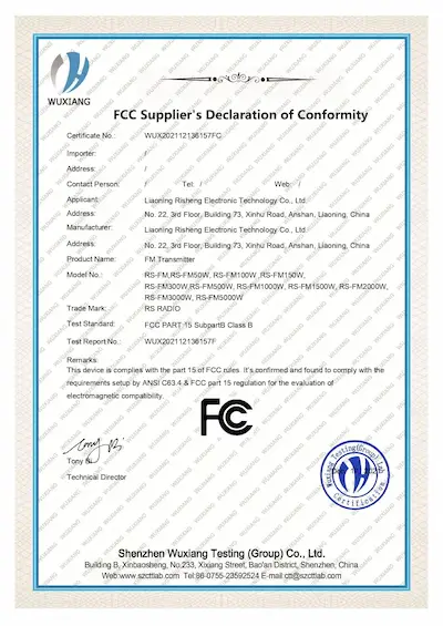 FCC Certificate