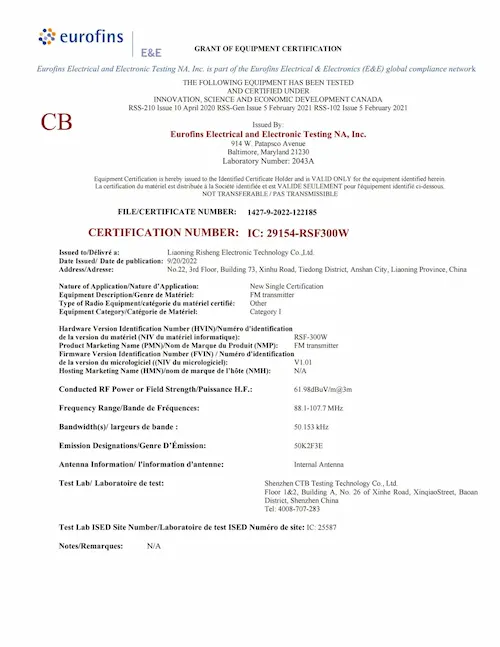 ISED Certificate